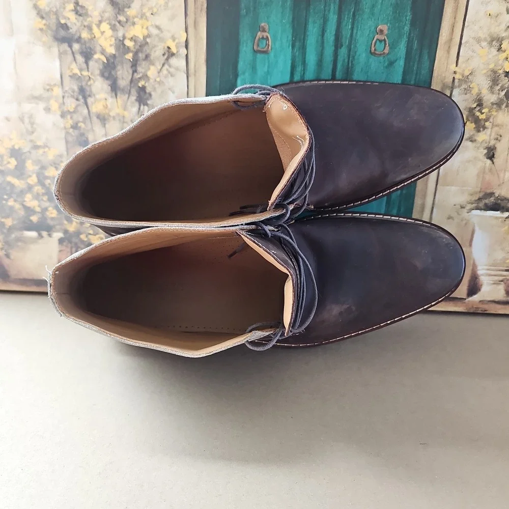 Cole Haan Mens 11.5M Brown Leather Chukka Boots Suede Collar Lace Up C24533